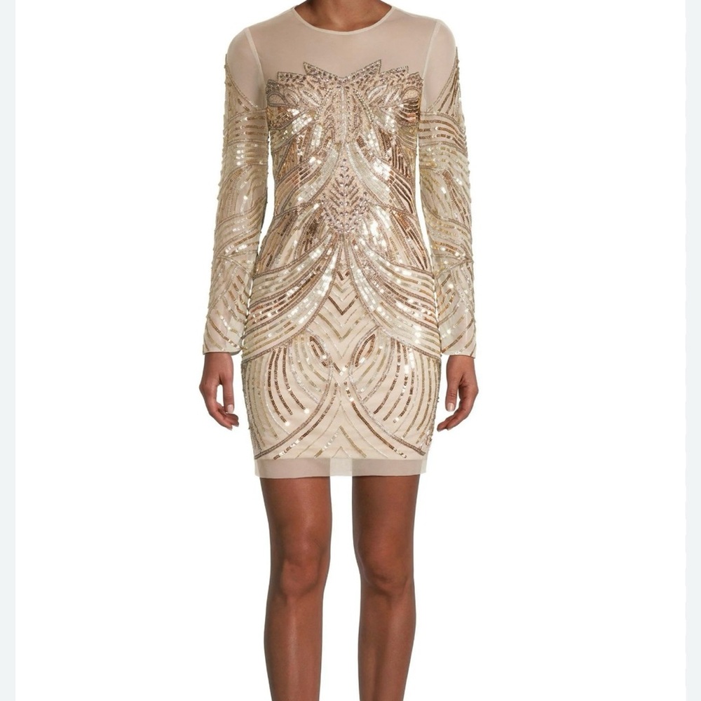 AIDAN MATTOX LONG SLEEVE BEADED DRESS Size 4